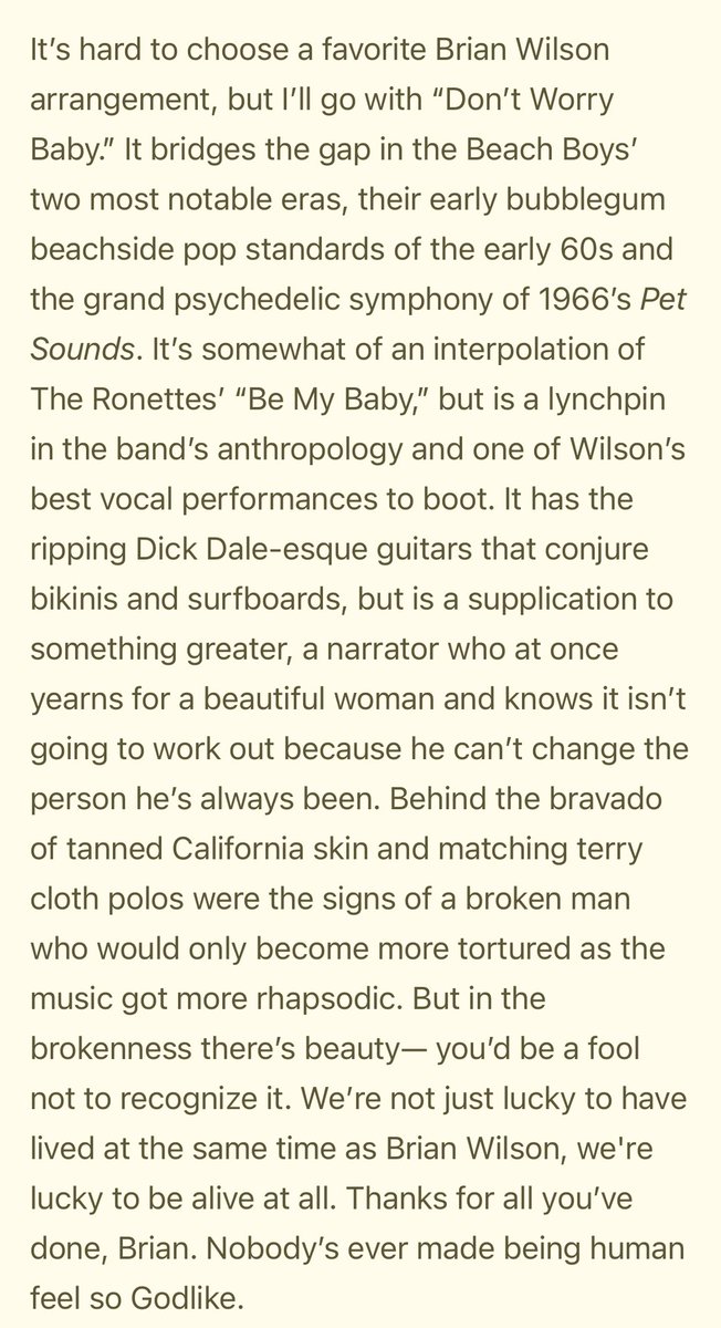 I wanted to write something for Brian Wilson, so I wrote about “Don’t Worry Baby” in here!