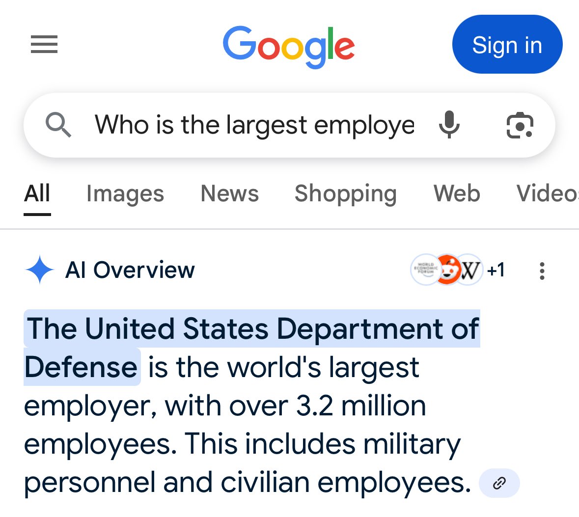 TryingTwoSmile's tweet image. Do you know who the largest Employer in the world is?  (Does NOT include Contractors nor Law Enforcement Agencies)

YOU THINK ABOUT IT. ⚠️