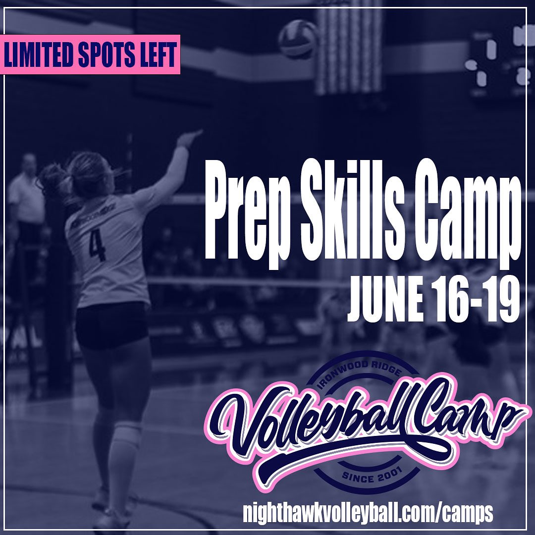 A few spots remain open for next week’s camp!  Come out and train with the IRVB Coaching staff to prep for your high school, middle school, or club season!

nighthawkvolleyball.com/camps