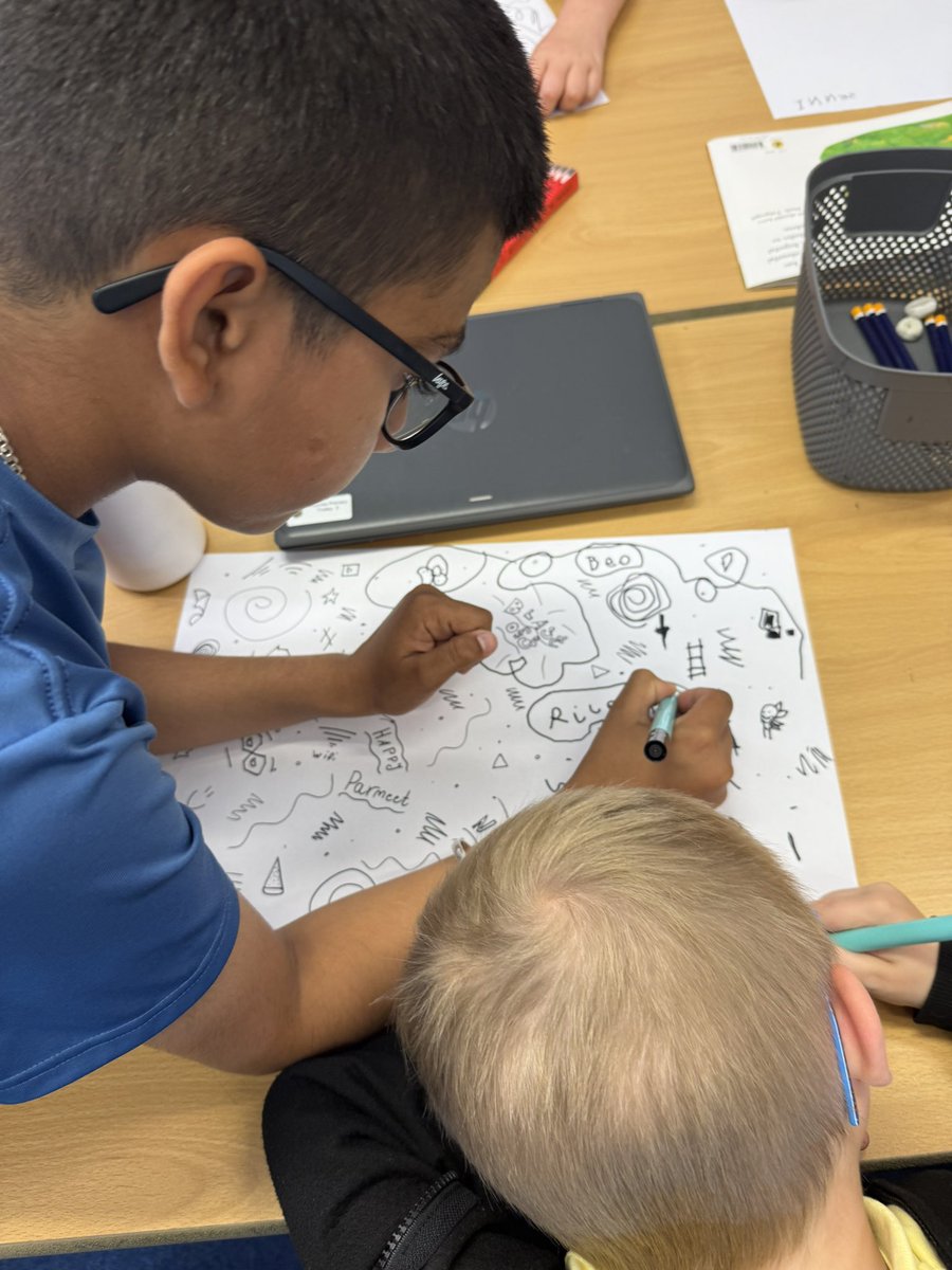 We became illustrators this morning in P1/2 and P6. We read and enjoyed stories together. Inspired by Cave Baby by Julia Donaldson, we created our own doodle pages. <a href="/ThornliePS/">Thornlie</a>