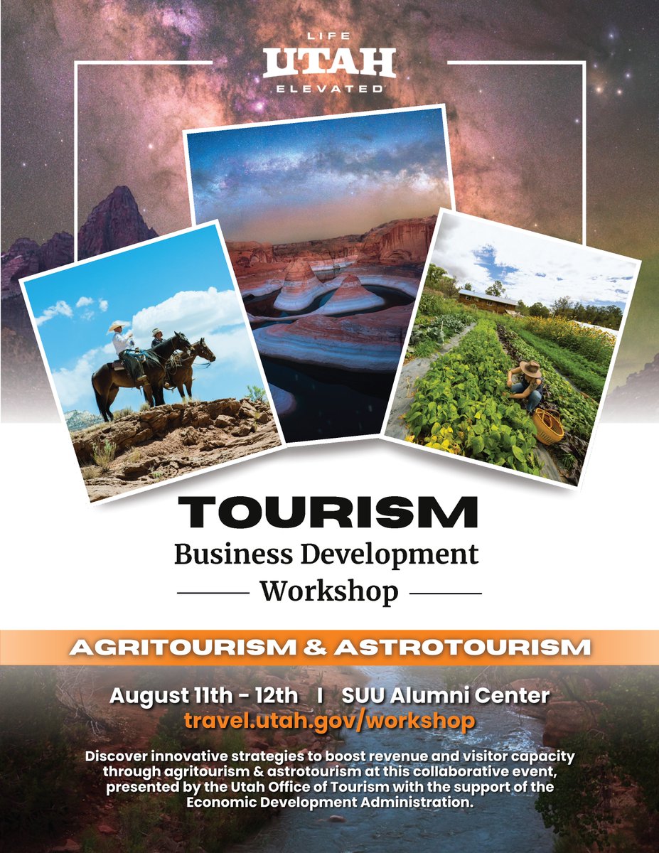 UtahOPRO's tweet photo. Attend the Utah Office of Tourism’s FREE workshop on August 11-12, 2025, to discover innovative strategies for leveraging Utah's exceptional dark sky and agritourism opportunities.

Register today at: https://t.co/SFfVQJX79c

#utahofficeoftourism
#landuseacademyofutah
#utahopro https://t.co/D1G0XH1ilM