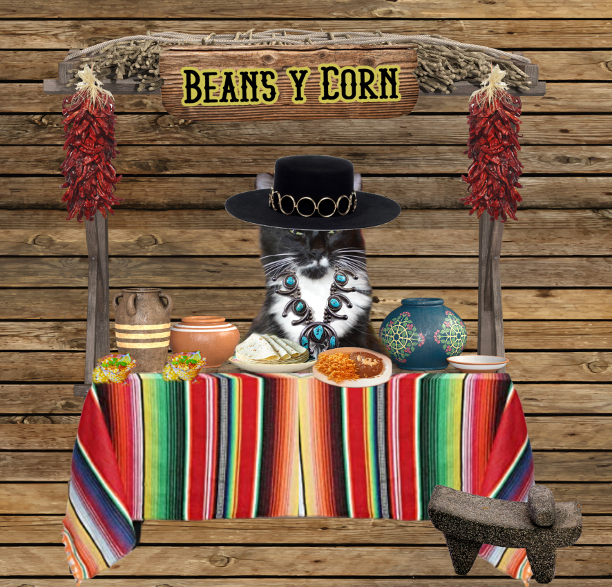 heri here.. hola an happy thursdays! im gots mines beans y corn stand open.. if mews hongry im gots some very tasty beans y corn.. wif rice an fresh tortillas.. an todays especiale is fresa con crema! #chilltent #cactusgulch #wuggiecommunity 😺🌵🫘🌽🍓