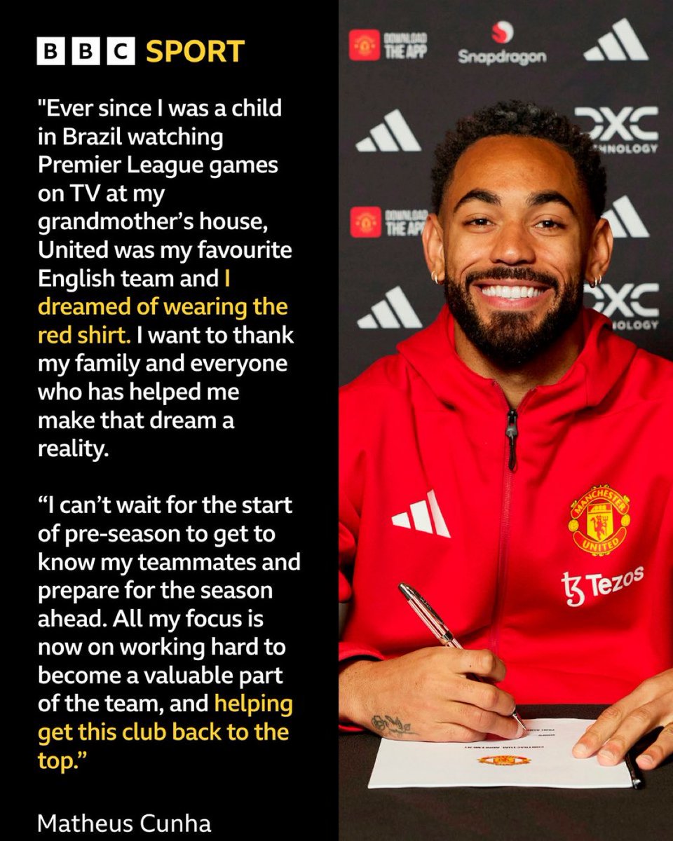 Matheus Cunha's "favourite English team" as a child was Manchester United ❤️