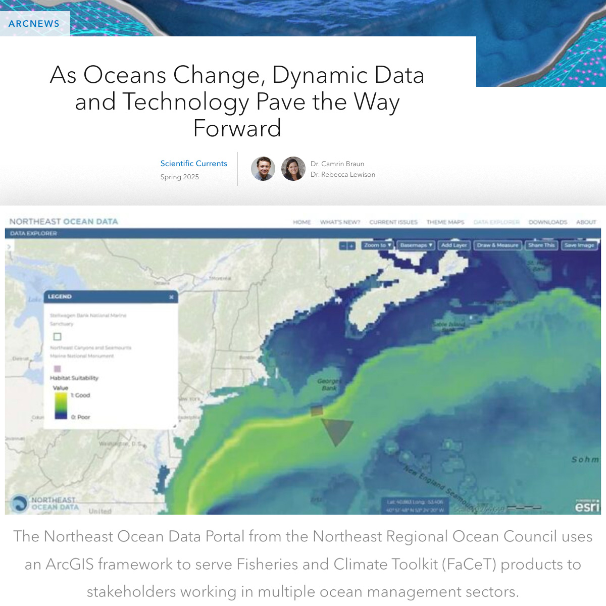 @NEOeanData Portal with partners <a href="/SDSU/">San Diego State University</a> and <a href="/WHOI/">Woods Hole Oceanographic Institution (WHOI)</a> highlighted in @esri <a href="/ArcNewsMagazine/">ArcNews</a> for making state-of the-art models of highly migratory species and fisheries management data easily accessible to the public. tinyurl.com/3amk37nx #ArcGIS #ocean #GIS #tuna #shark #swordfish