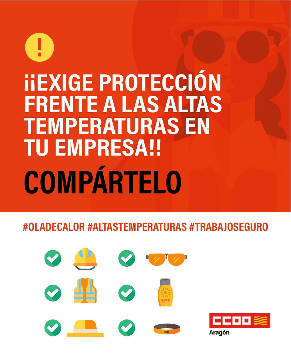 🔴 Protegerte frente al calor en el trabajo no es una opción.
 💼 Es una obligación legal de tu empresa.
 
 👊 Exige protección.
 ✅ Comparte este hilo.

#saludlaboral #altastemperaturas #prevención