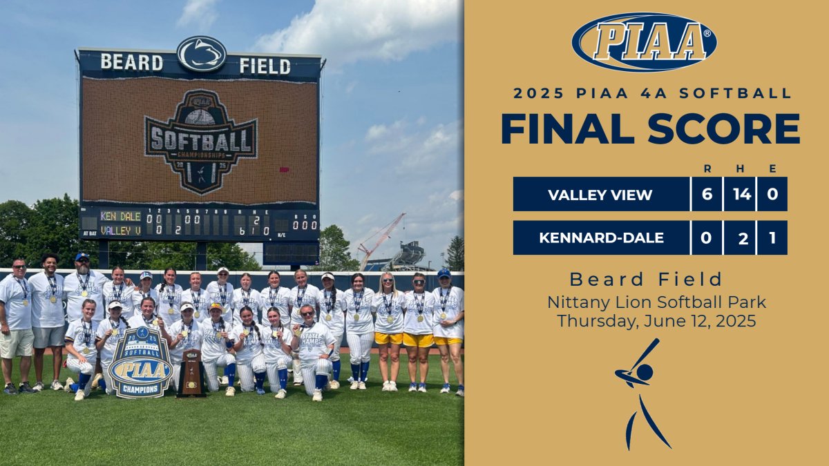 #PIAASoftball 

Valley View defeated Kennard-Dale (6-0) to become the 2025 PIAA 4A Softball Champions!
