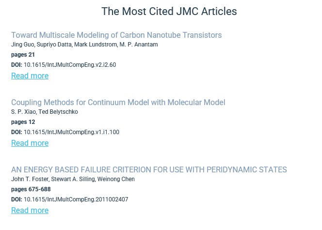 May's Top Articles from the International Journal for Multiscale Computational Engineering  

These groundbreaking studies have captured the attention of researchers worldwide!  

Explore these influential works and more at dl.begellhouse.com/JMC