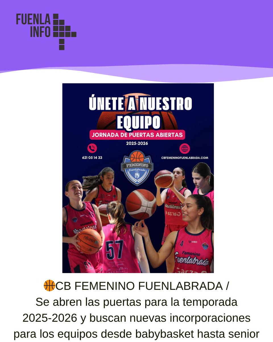 🏀CB FEMENINO FUENLABRADA /

Se abren las puertas para la temporada 2025-2026 en el CB Femenino Fuenlabrada y buscan nuevas  incorporaciones para los equipos desde babybasket hasta senior, en  competiciones municipales y federadas

Mas información y contacto en la imagen!!