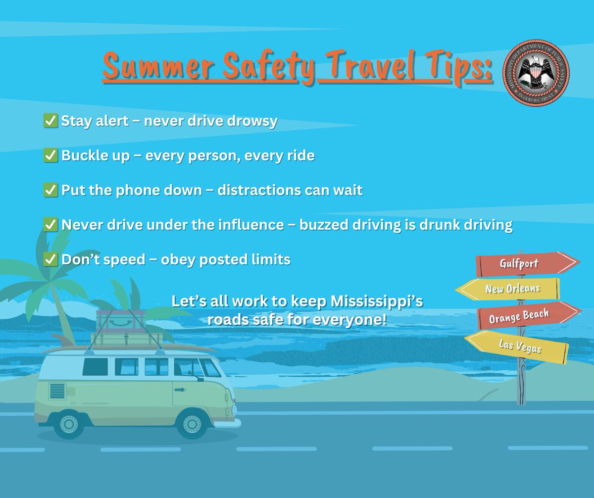 🚗 Summer Safety Travel Tips ☀️
Summer means more cars on the road, especially with families heading to the beach and taking those long awaited summer vacations. 

As traffic picks up, so should our focus on safety.

Drive smart. Drive safe.