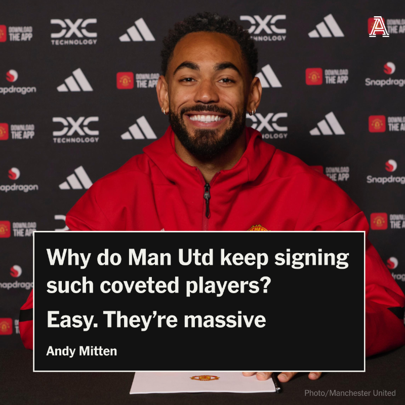 TheAthleticFC's tweet photo. Manchester United have just had their worst season in over 50 years.

So why are they still so attractive to coveted talents like Matheus Cunha and Bryan Mbeumo?

Money is a big factor but there’s a more compelling reason:

They’re still massive.

📝 @AndyMitten