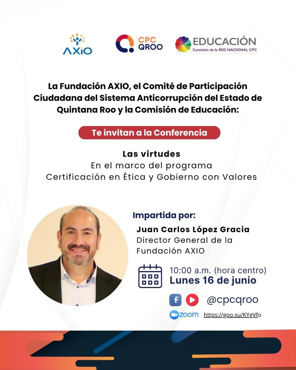 🗣️ ¡Una Ciudadanía informada y ética es una ciudadanía poderosa!

Te invitamos a la cuarta conferencia: “Las virtudes”En el marco del programa Certificación en Ética y Gobierno con Valores. 

📅 Lunes 16 de junio

⏰ 10:00 a.m. (hora centro)

📍 Vía Zoom y Youtube

Te esperamos