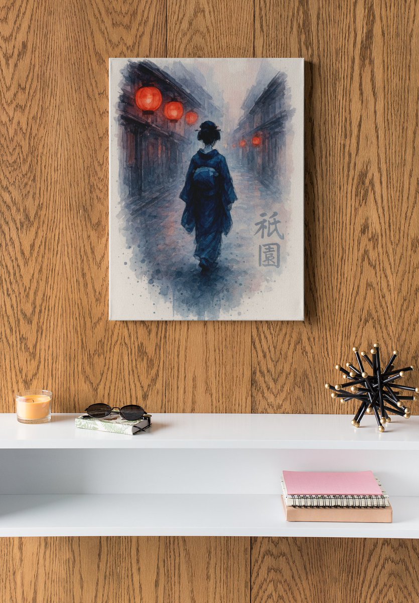 MBeechDesign's tweet photo. Canvas Print, Geisha Walking under Glowing Lanterns, Ink-Wash Painting Style, Japanese Art Decor, Wall Art Home Decor, Kyoto Inspired https://t.co/IoscGBTA4v via @Etsy 

#GeishaStyle #HanamiKoji #GionDistrict
#KyotoVibes #TraditionalJapaneseArt
#GeishaWalk #RedLanterns #paperlanterns
#JapaneseInkArt #Gion祇園 #InkWashArt #WatercolorStyle #wallart #canvasart