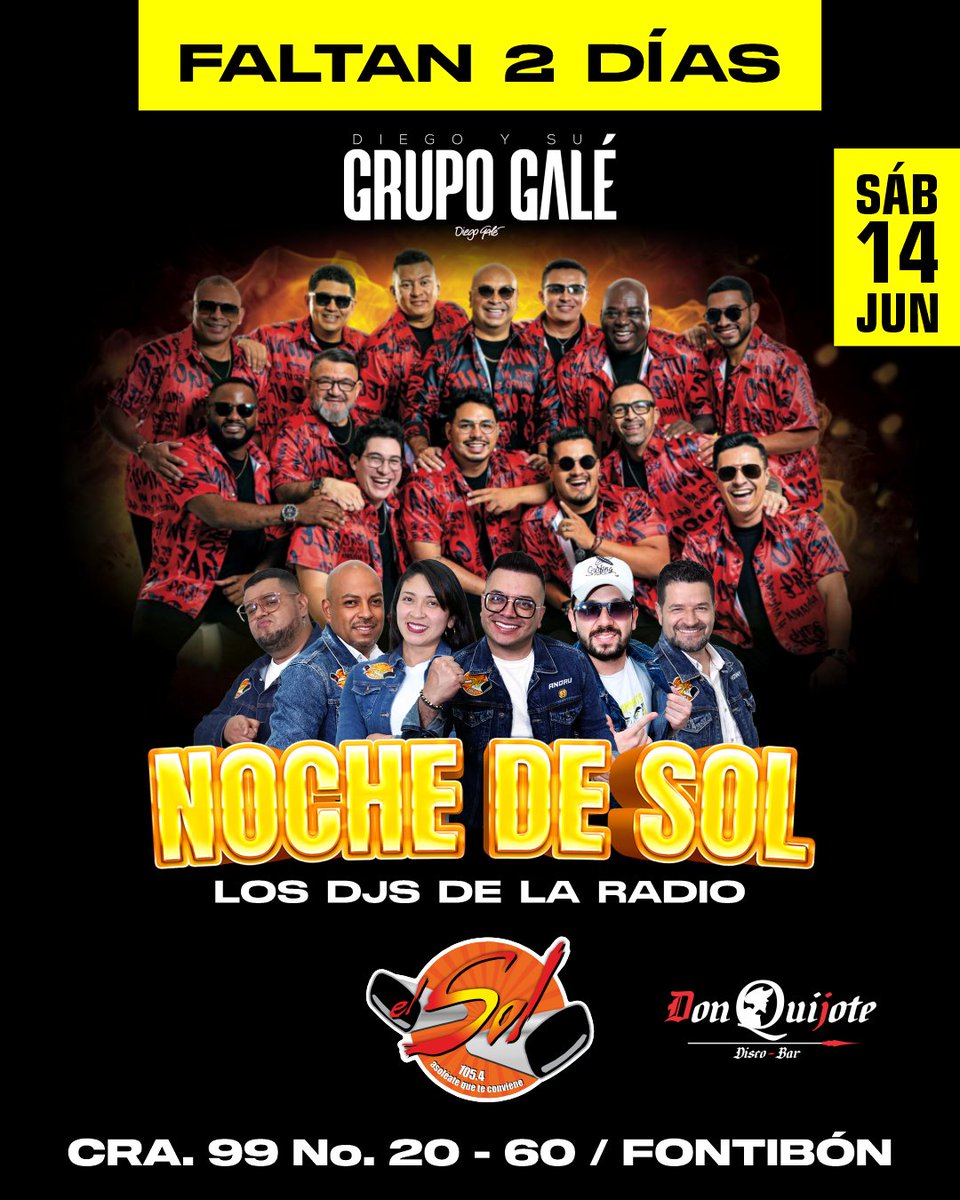 ¡Faltan dos días para ver en vivo a Grupo Galé en nuestra Noche de Sol! ☀️ ¿Estamos listos fanáticos? 😍🫶