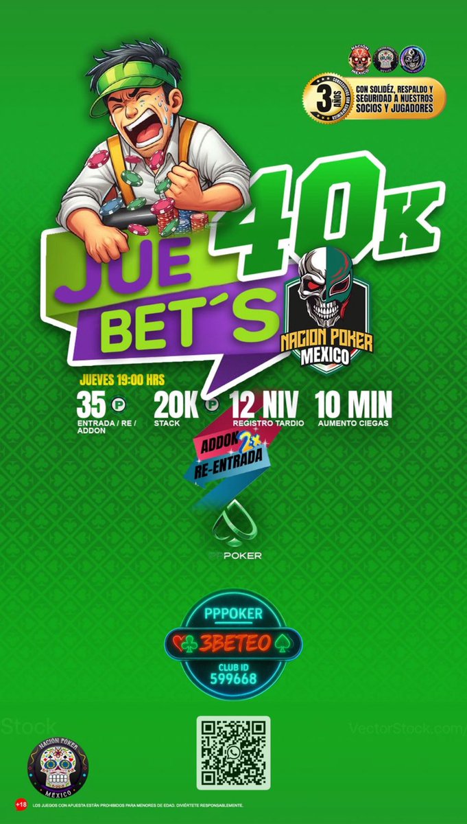 ♠️🔥 ¿Te crees bueno en el poker?
Demuestra tu nivel en el BET’S 40K 🃏💰
🎯 Jueves 7PM | Stack inicial: 20K | 35P entrada
♻️ Re-entrada, Addon y niveles rápidos de 10 min
🏴‍☠️ Premios GORDOS garantizados cada semana
🎭 Respaldado por Nación Poker México

📲 Juega en PPPoker Club