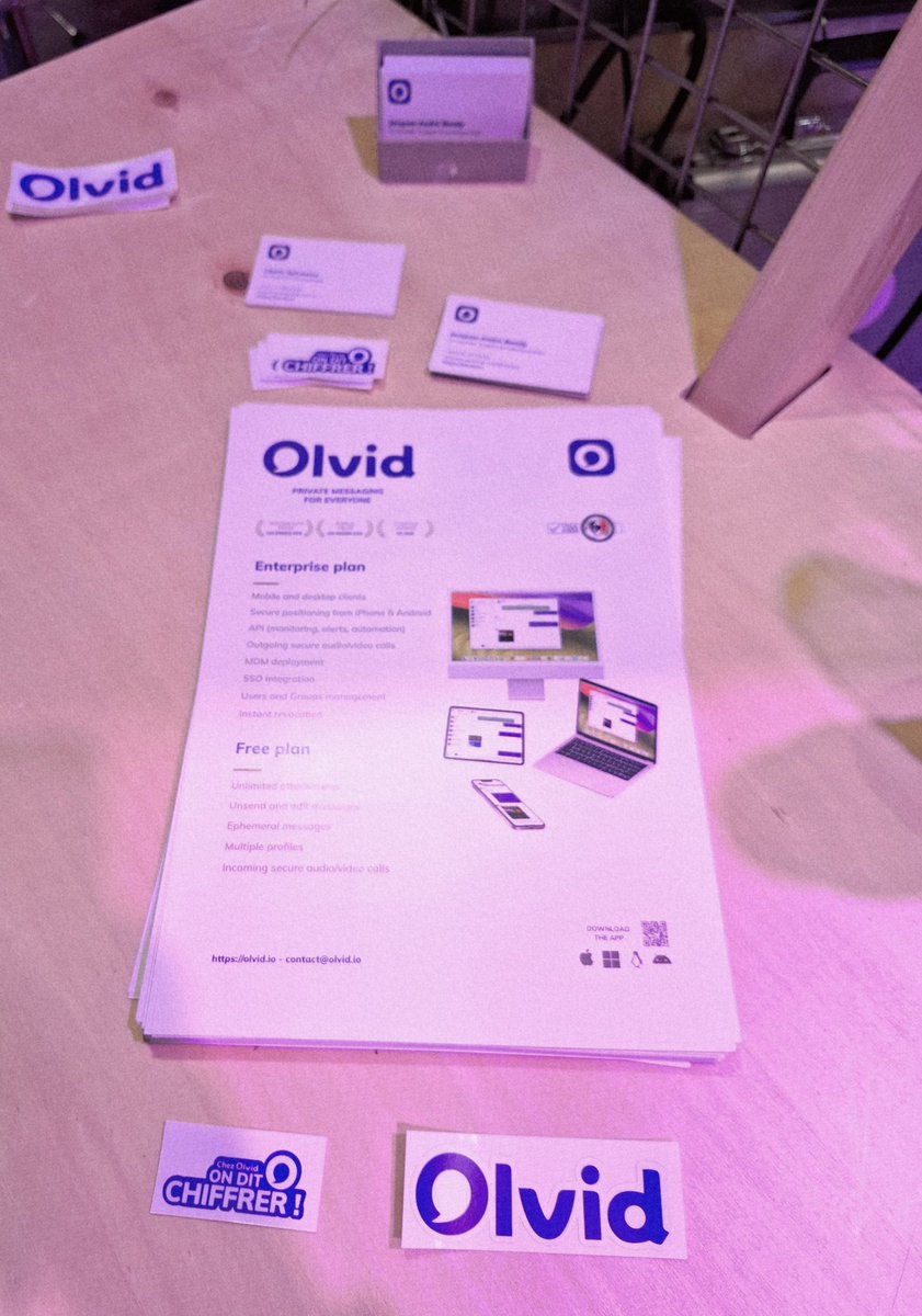 pgerard4's tweet photo. 🇫🇷 @olvid_io est présent à la @VivaTech.

Arrêtez vous au stand et (re)découvrez l'application de messagerie française.
#OLVID @ThomasBaigneres #VivaTech2025 #technologie #sécurité #données https://t.co/zSHzz1XdaT