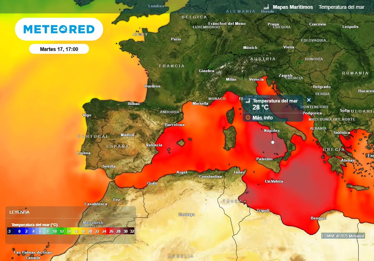 Andrés Actis (@actisandres) on Twitter photo Casi 27ºC en la Boya de Mahón, en Menorca.
El Mediterráneo con temperaturas de agosto en junio. No hay registros de estas cifras para la época. Las anomalías pueden superar los +5ºC en los próximos días.
¿Tomamos dimensión de la gravedad de estas cifras?
Fuente: <a href="/MeteoredES/">Meteored | tiempo.com</a>. Casi 27ºC en la Boya de Mahón, en Menorca.
El Mediterráneo con temperaturas de agosto en junio. No hay registros de estas cifras para la época. Las anomalías pueden superar los +5ºC en los próximos días.
¿Tomamos dimensión de la gravedad de estas cifras?
Fuente: <a href="/MeteoredES/">Meteored | tiempo.com</a>.