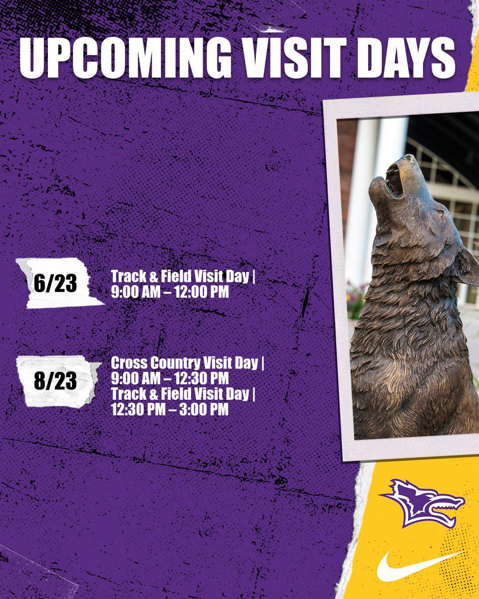 🐺 BE A YOTE! 🐺

We are excited to be hosting TWO Track &amp; Field / Cross Country Visit Days in the coming weeks! Come learn what Kansas Wesleyan has to offer from in academics, athletics, and scholarships while meeting the team and the coaching staff. Sign up at the link in bio