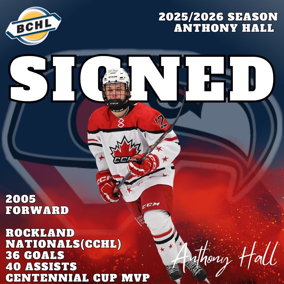The Cowichan Capitals have signed 2005 forward Anthony Hall for the 2025/26 season. With the Rockland Nationals this season in the CCHL, Anthony had 36 goals, and 40 assists. Anthony was also named Centennial Cup MVP. 

Welcome Anthony.

#DefendTheValley