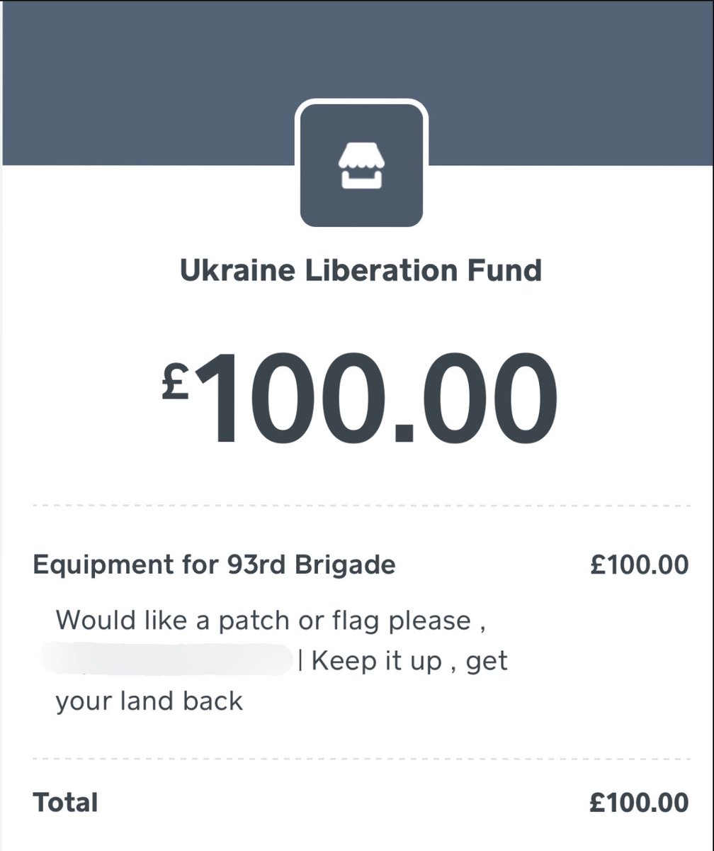 Thank you so much for your £100 donation. You are entered into the raffle to win the patches and flag. 

🇺🇦 Слава Україні 🇺🇦