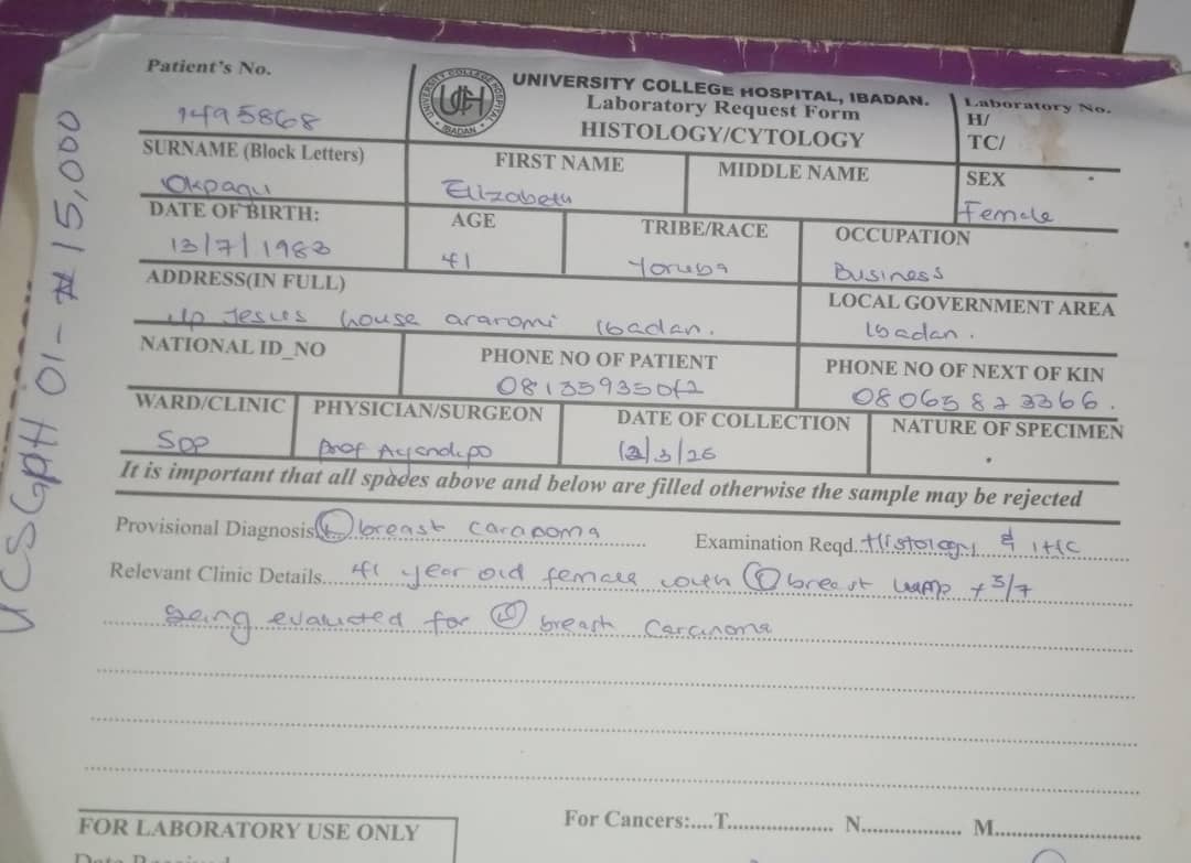 WinnerAchimugu_'s tweet photo. Hi everyone, please a family needs your help.  @BlueAlicia41   mum has breast cancer, and is in pain. She can't afford the hospital bills and need help.  No amount is too small 🙏🏿
Elizabeth fidelis. O
Account :1238677264 Access Bank
Please DM if you need more information. https://t.co/yc1nRCeWAz