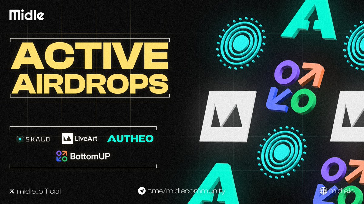 Ongoing Airdrops Reminder! 🚨

$SKALD $ART $AUTHEO and $BUP airdrops are still waiting for you on Midle.

👉 app.midle.io/airdrops