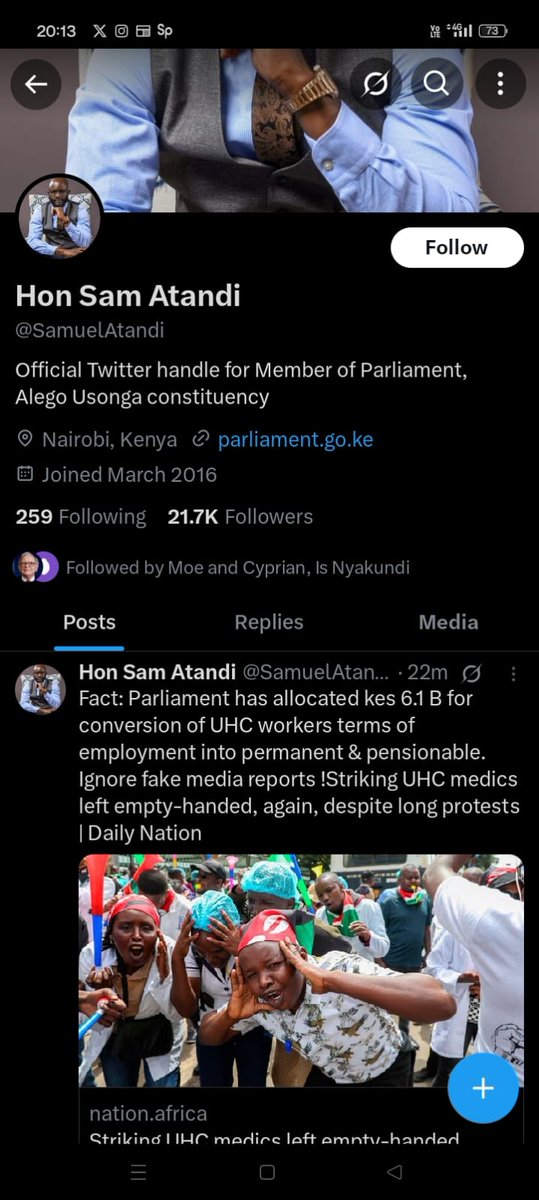 <a href="/UHCWorkers_KE/">UHC Kenya Workers Official</a> <a href="/MOH_Kenya/">Ministry of Health</a> <a href="/KenyaGovernors/">Council of Governors</a> <a href="/NAssemblyKE/">National Assembly KE</a> <a href="/fnoluga/">Dr. Ouma Oluga, OGW</a> <a href="/HonAdenDuale/">Hon. Aden Duale, EGH</a> <a href="/SamuelAtandi/">Hon Sam Atandi</a> <a href="/fnoluga/">Dr. Ouma Oluga, OGW</a> <a href="/HonAdenDuale/">Hon. Aden Duale, EGH</a> <a href="/SamuelAtandi/">Hon Sam Atandi</a> <a href="/JohnMbadiN/">Hon. FCPA John Mbadi Ng'ongo, EGH</a> <a href="/CS_HonMbadi/">Hon. FCPA JOHN MBADI EGH (CS)</a> <a href="/HEBabuOwino/">Babu Owino</a> <a href="/YoungBabuOwino/">Babu Owino Commentary</a> <a href="/NdindiNyoro/">Ndindi Nyoro</a> <a href="/Wavinya_Ndeti/">Wavinya Ndeti Oduwole, EGH</a> <a href="/HEBabuOwino/">Babu Owino</a> @