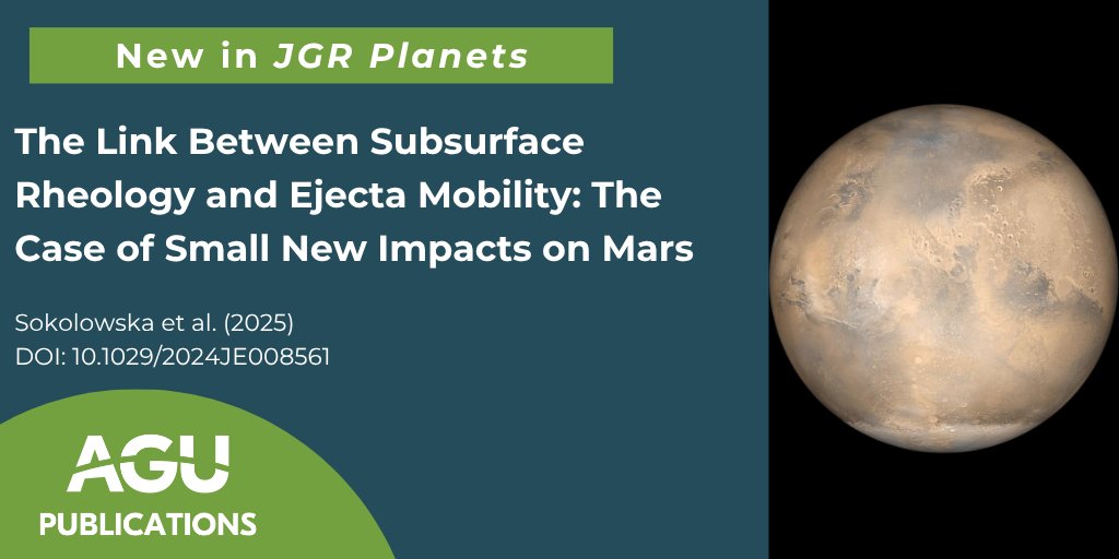 "The Link Between Subsurface Rheology and Ejecta Mobility: The Case of Small New Impacts on Mars" doi.org/10.1029/2024JE…
Scientists find that ejecta extent can depend on the properties of the target much deeper than the material ejected.