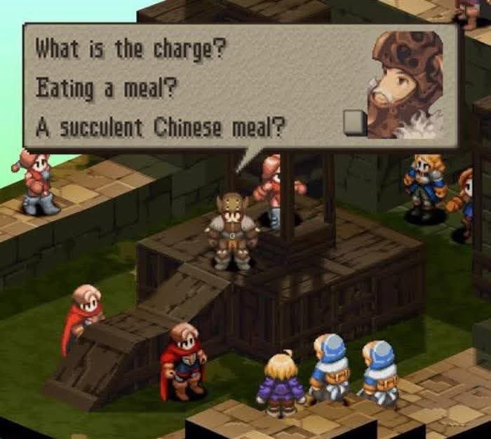 avidoramous's tweet photo. @ItsTheEnforcer I laughed when I saw this today and thought of you guys haha. The game is from Final Fantasy Tactics. Not sure if this is a photoshop. Still funny! https://t.co/M2WhBuJxFQ