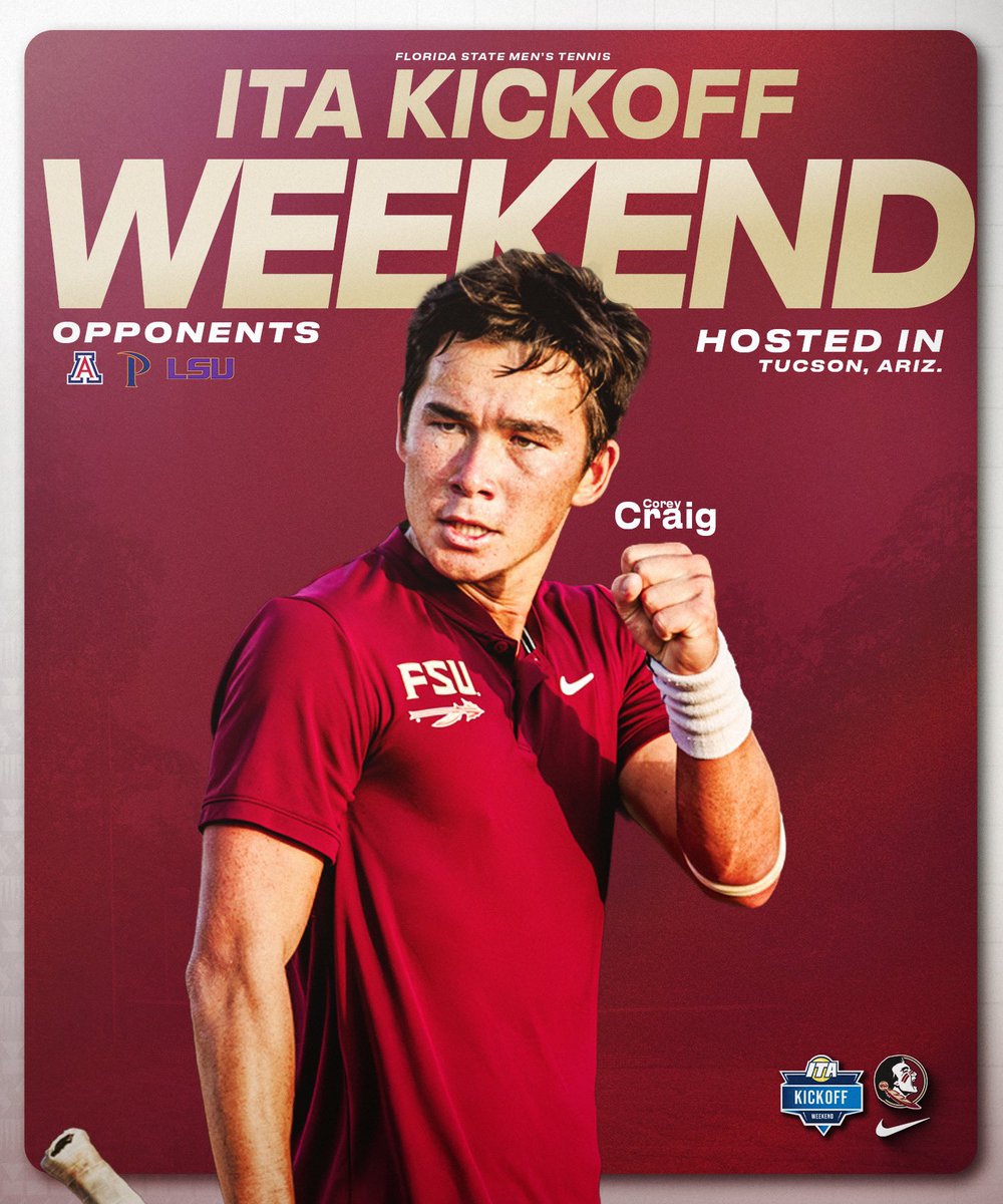 FSUMTennis's tweet image. heading west π΅ππ₯
We will travel to Tucson, Arizona to join Arizona, Pepperdine, and LSU for the 2026 ITA Kickoff Weekend from January 24-25.
#OneTribe