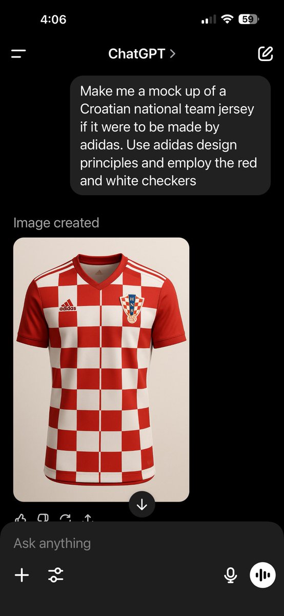 I asked ChatGPT to make me an <a href="/adidas/">adidas</a> <a href="/HNS_CFF/">HNS</a> Croatia kit and it made something infinity better than what <a href="/Nike/">Nike</a> has done the last few years.