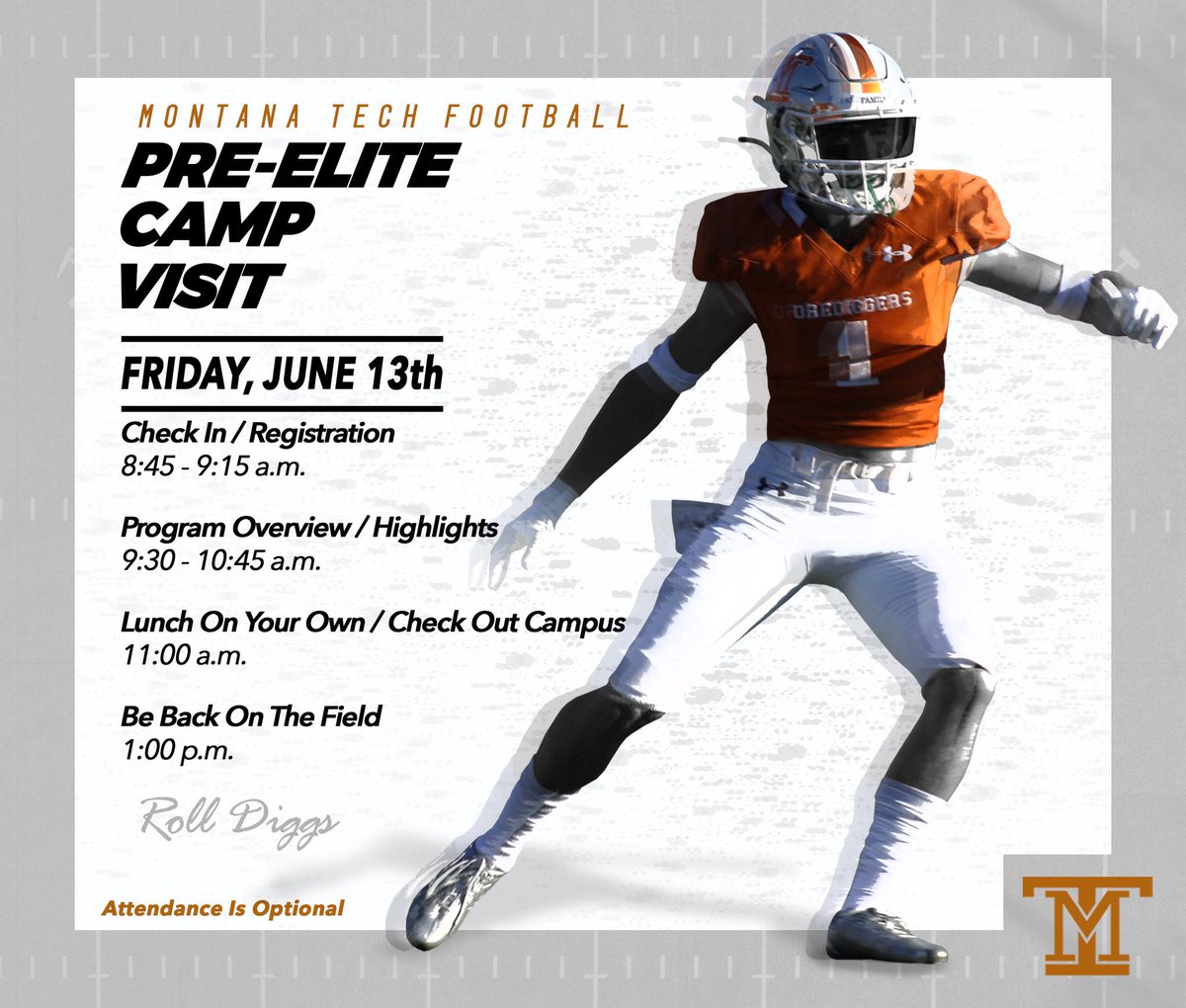 MonTechFootball's tweet image. ⚒Pre Elite Camp Recruit Visit⚒
If you were unable to attend our Junior Day you are invited to join us tomorrow before our Elite Camp for a Visit!
🚨If you attended Junior Day - you don’t need to be here for this.
Visit Check in at 845am
Elite camp Only Check in at 1130am