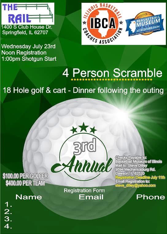 The Basketball Museum of Illinois’ annual Central Illinois golf outing is Wednesday, July 23 at the Rail Golf Course.