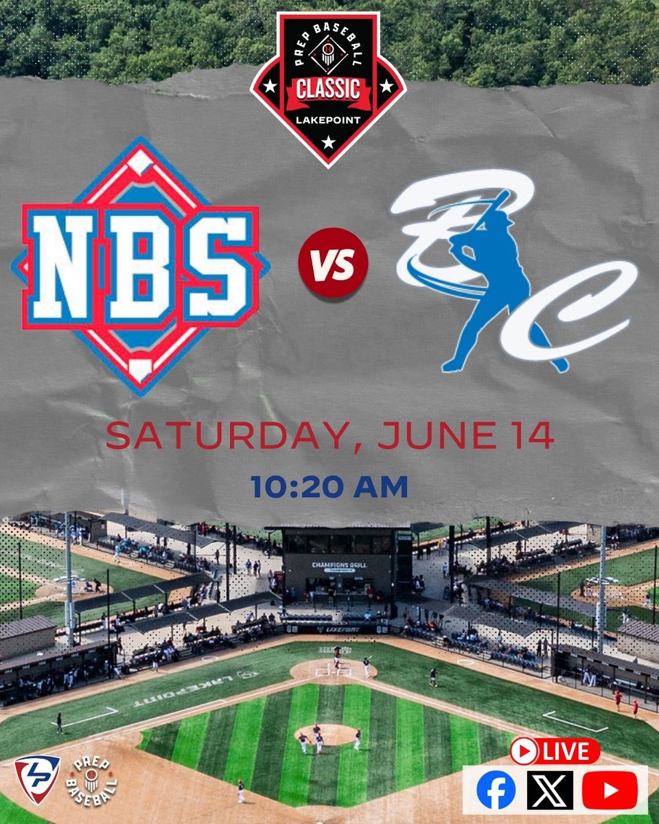 LakePointSports's tweet photo. .@prepbaseball Classic, 𝗟𝗜𝗩𝗘 from LakePoint Sports

⚾️ @NBSbaseball 🆚 @Bc_Athletics_
📅 10:20 am ET
🎙️ @coryjmccartney, @Avery_Hunt20 &amp; @GraysonRosen
📺 Free on Facebook, X and YouTube

@PrepBaseballGA | @PrepBaseballTN | @PBRTournaments https://t.co/CBDnQ4LUOV