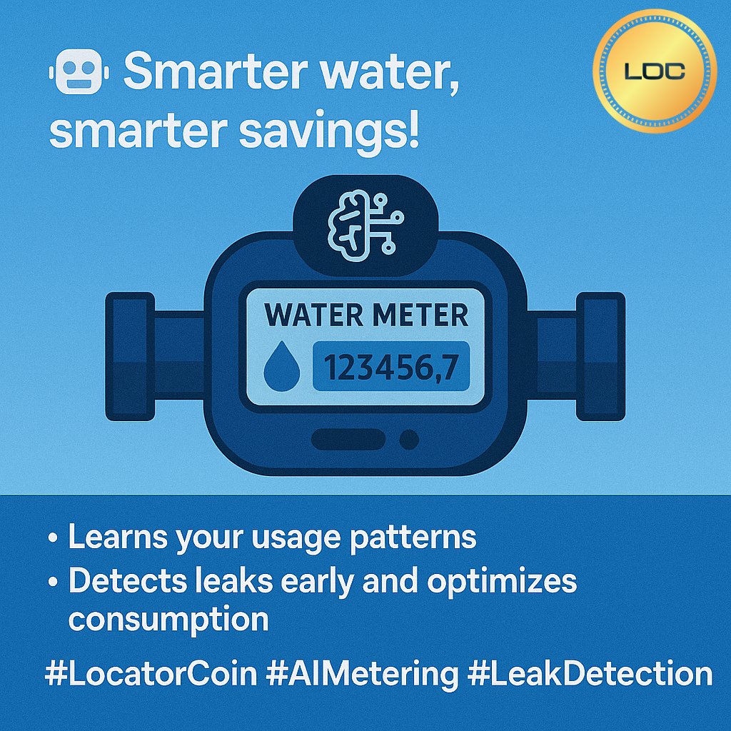 LocatorCoin's tweet photo. 🤖 Smarter water, smarter savings! LocatorCoin’s AI-powered meter learns your usage patterns to detect leaks early and optimize water consumption. More control, less waste. 
https://t.co/7MRU5z0PUX
#LocatorCoin #AIMetering #LeakDetection #SmartWater https://t.co/EnK3x4xuxh