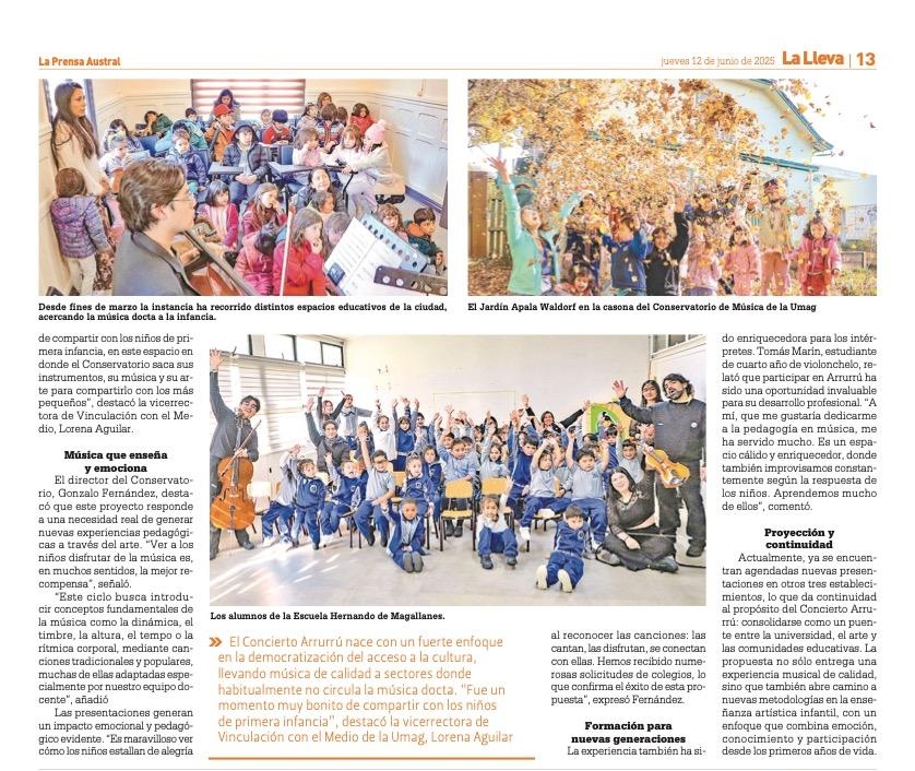 Universidad de Magallanes (@udemagallanes) on Twitter photo ¡Los conciertos "Arrurrú" del Conservatorio de Música de la Universidad de Magallanes fueron destacados en el diario <a href="/LaPrensAustral/">La Prensa Austral</a>! Revisa la nota completa aquí: tinyurl.com/yc2azzrj ¡Los conciertos "Arrurrú" del Conservatorio de Música de la Universidad de Magallanes fueron destacados en el diario <a href="/LaPrensAustral/">La Prensa Austral</a>! Revisa la nota completa aquí: tinyurl.com/yc2azzrj