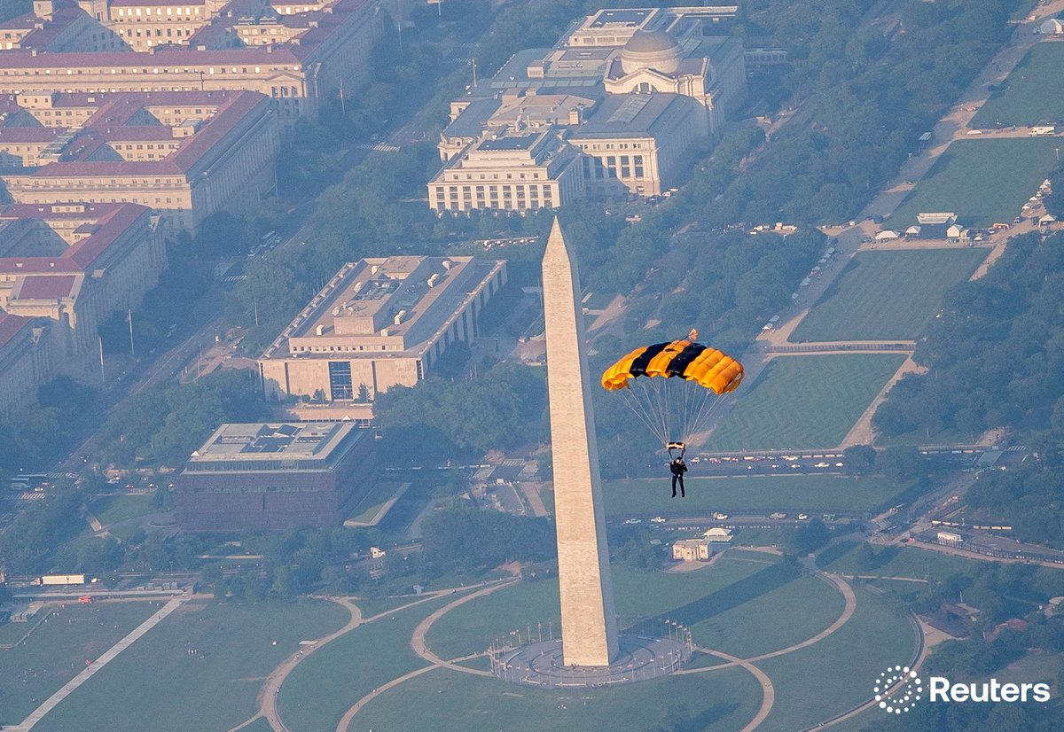 corinne_perkins (@corinne_perkins) on Twitter photo A member of the U.S. Army Golden Knights parachute team glides past the Washington Monument during their performance for the Twilight Tattoo ceremony as part of the Army’s 250th Birthday Festival in Washington, D.C. Photo by <a href="/SmileItsNathan/">Nathan Howard</a> A member of the U.S. Army Golden Knights parachute team glides past the Washington Monument during their performance for the Twilight Tattoo ceremony as part of the Army’s 250th Birthday Festival in Washington, D.C. Photo by <a href="/SmileItsNathan/">Nathan Howard</a>