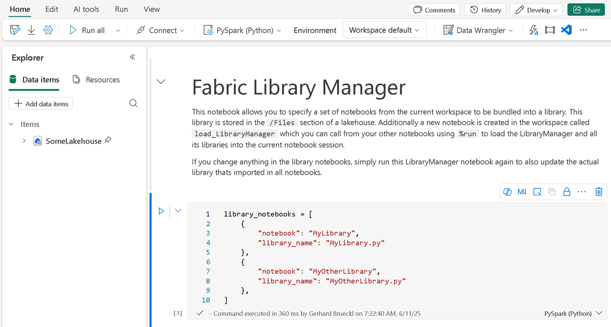 Ever wanted to reuse PySpark code across your data engineering notebooks in #Microsoft #Fabric? Don't want to use custom environments due to the increased start-up time?  Check out my latest blog post about a new way to manage custom libraries in #Fabric 
blog.gbrueckl.at/2025/06/using-…