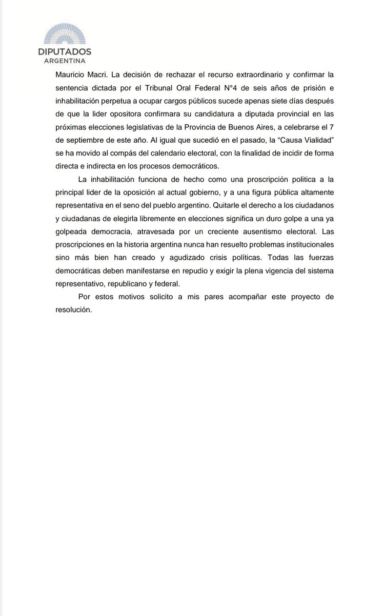 📄 • EXPRESAMOS NUESTRO MÁS PROFUNDO REPUDIO A LA PROSCRIPCIÓN POLÍTICA DE CRISTINA FERNÁNDEZ DE KIRCHNER Y RATIFICAMOS SU INOCENCIA.

⬇️