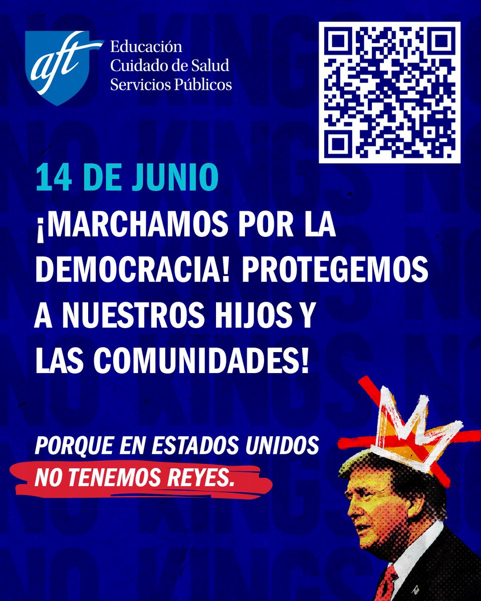 📣 On June 14, join us in Houston as we say: NO THRONES. NO CROWNS. NO KINGS.

📍 901 Bagby Street, Houston, TX 77002
🕛 Find an event near you or RSVP: go.aft.org/nokings

Let’s stand together and make our voices heard! ✊ #NoKings #AFT #June14