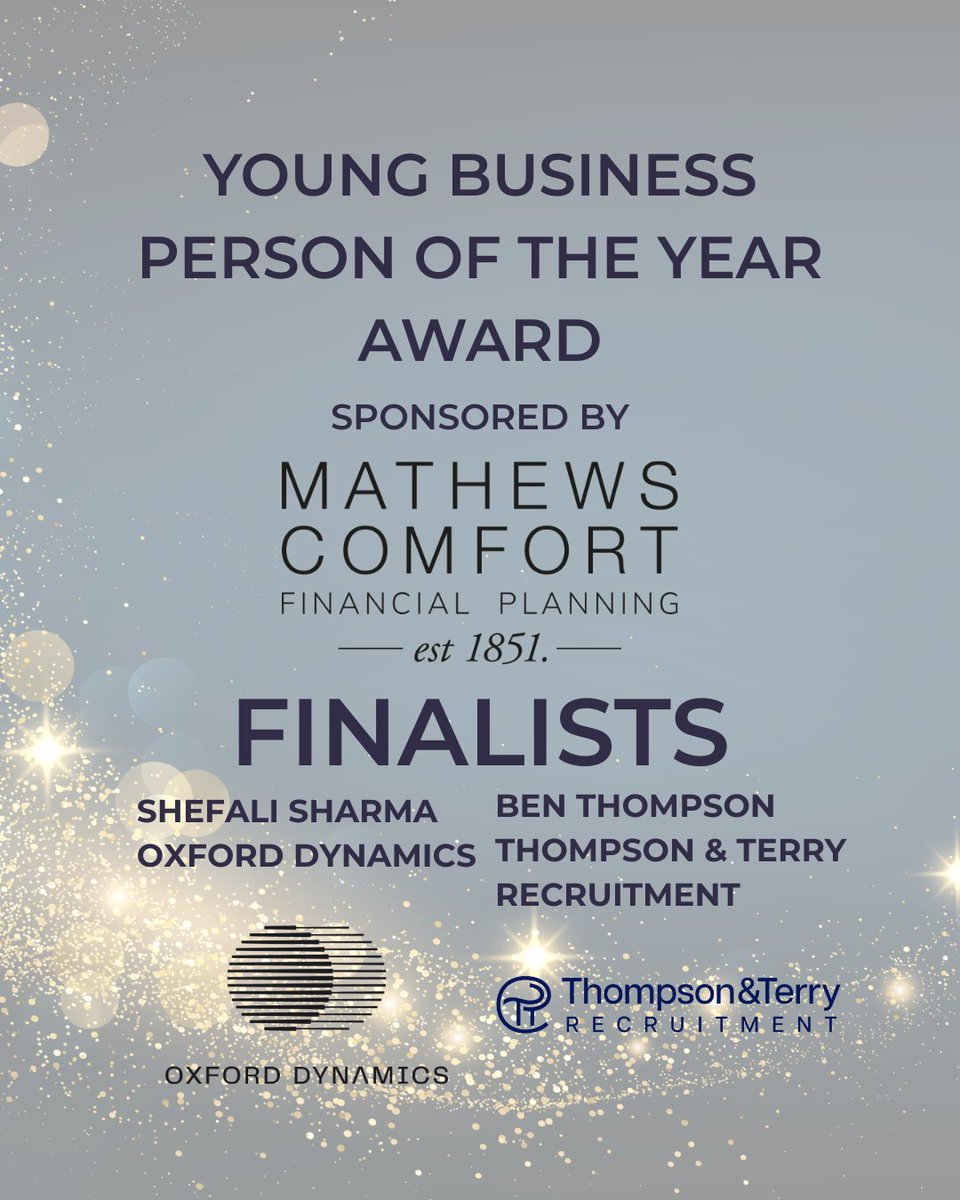 And congratulations to the finalists of the Young Business Person of the Year Award Shefali Sharma of Oxford Dynamics and Ben Thompson of Thompson &amp; Terry Recruitment #OXBA #celebratingoxfordshirebusiness
