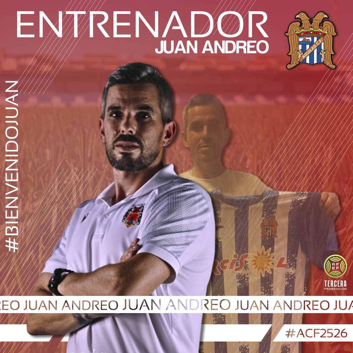 📣 𝗢𝗙𝗜𝗖𝗜𝗔𝗟 | Juan Andreo tomará las riendas del Águilas F.C. "B".

El ex de Los Garres y Mazarrón se pone al frente de nuestro filial en esta próxima temporada en Tercera Federación.

#𝗔𝗙𝗖𝟮𝟱𝟮𝟲 💙🤍