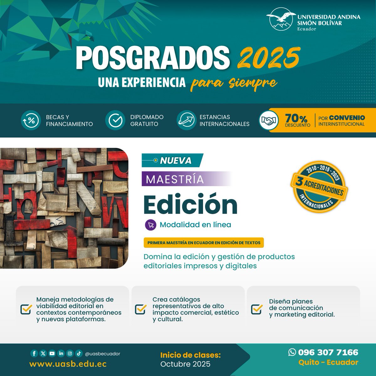 RERCIE (@rercie_ec) on Twitter photo 📢 𝗖𝗼𝗻𝘃𝗼𝗰𝗮𝘁𝗼𝗿𝗶𝗮 para la 𝗠𝗮𝗲𝘀𝘁𝗿𝗶́𝗮 𝗲𝗻 𝗘𝗱𝗶𝗰𝗶𝗼́𝗻 de la <a href="/uasbecuador/">Universidad Andina</a>.
✔️ Inscripciones hasta el 𝟭𝟭 𝗱𝗲 𝗷𝘂𝗹𝗶𝗼
👉🏻 bit.ly/3Ye54VA
📲 WhatsApp: 𝟬𝟵𝟲 𝟯𝟬𝟳𝟳 𝟭𝟲𝟲
#Ecuador #Maestría #Posgrado #Academia #RevistasCientíficas 📢 𝗖𝗼𝗻𝘃𝗼𝗰𝗮𝘁𝗼𝗿𝗶𝗮 para la 𝗠𝗮𝗲𝘀𝘁𝗿𝗶́𝗮 𝗲𝗻 𝗘𝗱𝗶𝗰𝗶𝗼́𝗻 de la <a href="/uasbecuador/">Universidad Andina</a>.
✔️ Inscripciones hasta el 𝟭𝟭 𝗱𝗲 𝗷𝘂𝗹𝗶𝗼
👉🏻 bit.ly/3Ye54VA
📲 WhatsApp: 𝟬𝟵𝟲 𝟯𝟬𝟳𝟳 𝟭𝟲𝟲
#Ecuador #Maestría #Posgrado #Academia #RevistasCientíficas