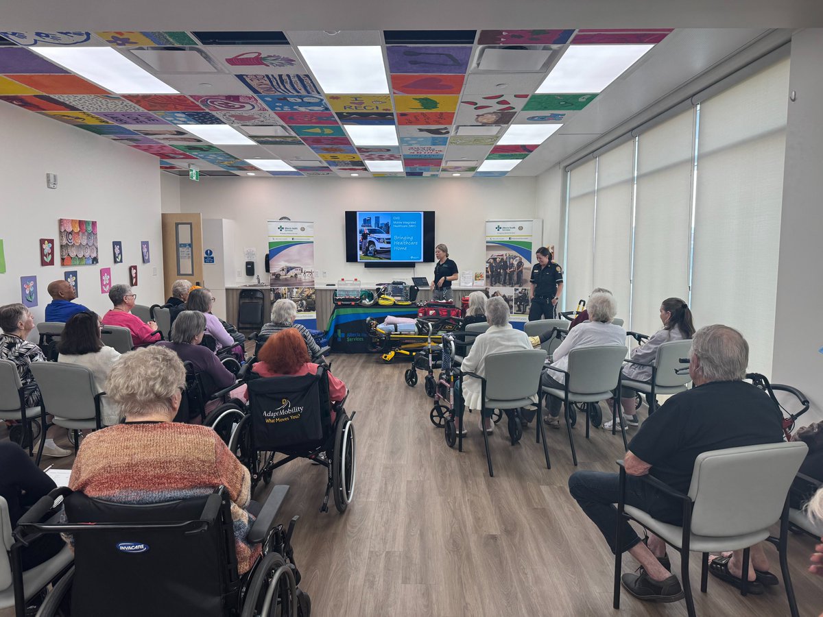 Medicine Hat EMS presented to staff and residents at the Care community. focusing on the differences between the Ambulance service and Mobile Integrated Health service and how these two groups work together to ensure the most appropriate care for each individual patient. #Yourems