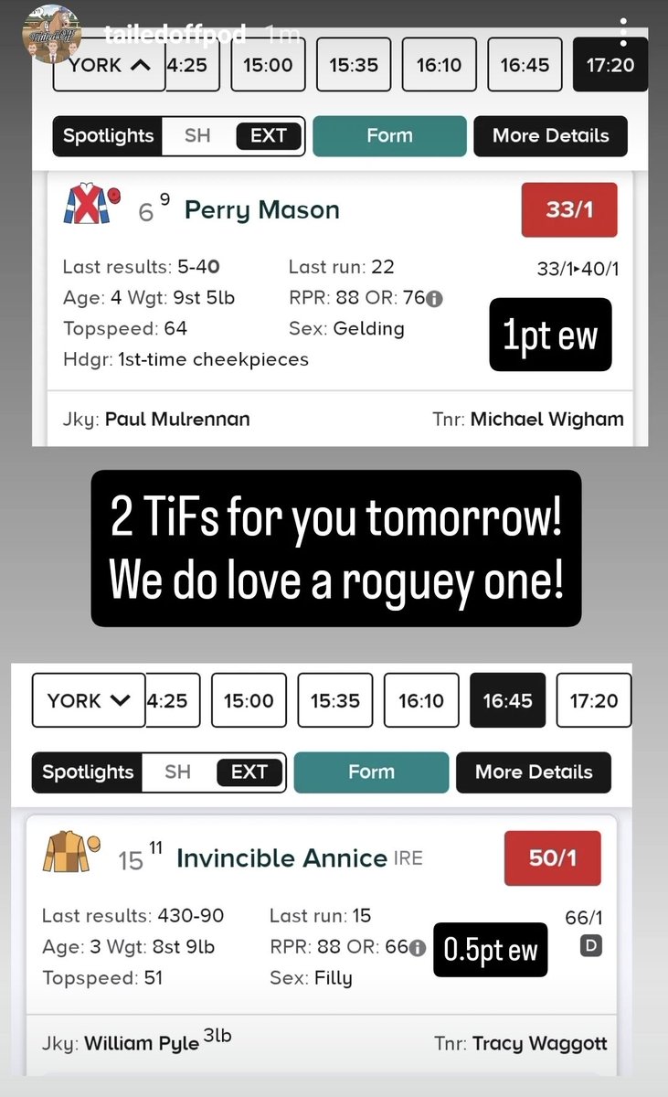 2 trainers in form tips for tomorrow. Should outrun their odds at least 🙏🏻. We are +53.88pts up pod to date! #TrustTheProcess #tips #HorseRacingTips #horseracing #york