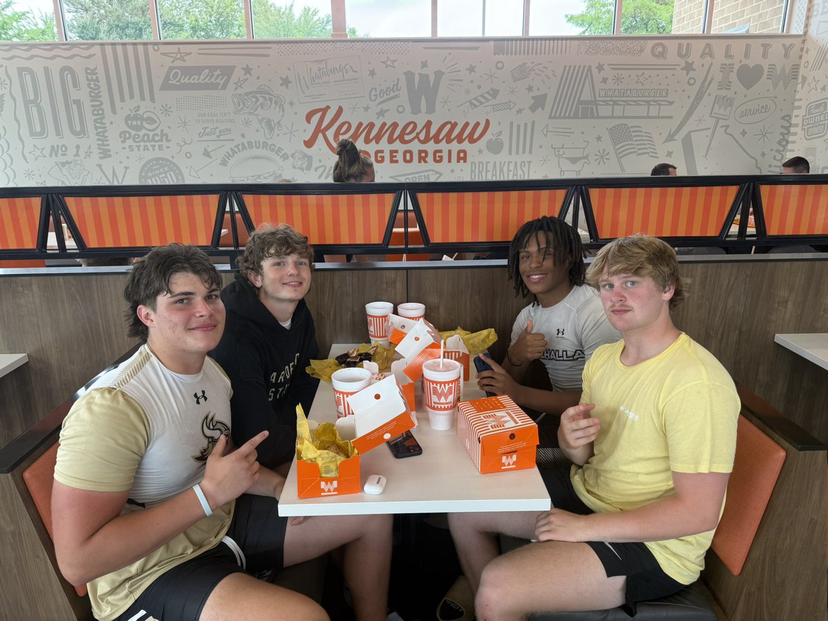 East Hall Vikings Football (@easthall_fb) on Twitter photo Nothing like a little #Whataburger with the varsity skill guys after a day of 7v7 at <a href="/kennesawstfb/">Kennesaw State Football</a>
#Together
<a href="/Matttur/">Matt Turner</a> <a href="/CoachJimboHale/">Jimbo Hale</a> <a href="/CoachJoeyRider1/">joey rider</a> <a href="/ZachJohnson58/">Zach Johnson</a> <a href="/COACH_ESPI/">Gil Espinoza</a> <a href="/EHHSVikings/">EHHS Vikings</a> Nothing like a little #Whataburger with the varsity skill guys after a day of 7v7 at <a href="/kennesawstfb/">Kennesaw State Football</a>
#Together
<a href="/Matttur/">Matt Turner</a> <a href="/CoachJimboHale/">Jimbo Hale</a> <a href="/CoachJoeyRider1/">joey rider</a> <a href="/ZachJohnson58/">Zach Johnson</a> <a href="/COACH_ESPI/">Gil Espinoza</a> <a href="/EHHSVikings/">EHHS Vikings</a>