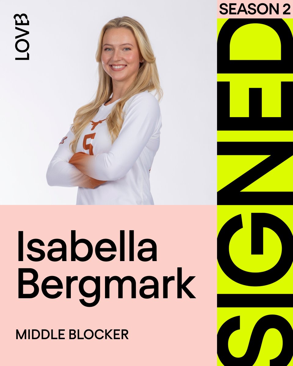 leagueonevb's tweet image. Hook ‘em! Another Longhorn!
Bella Bergmark, a 6'2" middle blocker known for her formidable net presence, is bringing her talents to LOVB. A 2x NCAA national champion with @texasvolleyball, Bella's collegiate career was marked by impressive stats, including a .357 hitting…