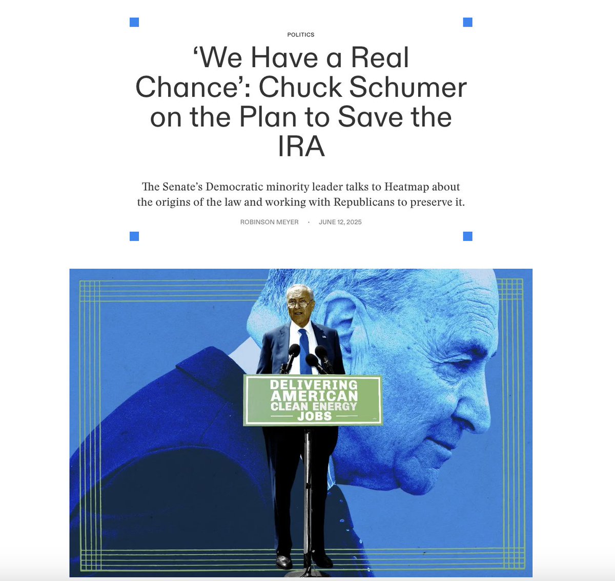 MattZeitlin's tweet photo. Chuck Schumer spoke @robinsonmeyer about the IRA https://t.co/CIzn6hFj8U