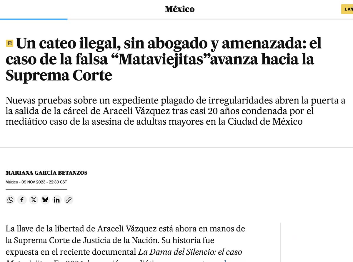 Karla Casillas (@karlacasillas20) on Twitter photo Estoy leyendo Fabricación del caso Wallace. Veo la liberación de Juana Hilda, y me pregunto <a href="/SCJN/">Suprema Corte</a> si algún día habrá justicia para Araceli Vázquez, la falsa "mataviejitas", quien lleva 21 años en prisión. Ni siquiera la captura de la verdadera culpable en 2006 la sacó de ahí👇 Estoy leyendo Fabricación del caso Wallace. Veo la liberación de Juana Hilda, y me pregunto <a href="/SCJN/">Suprema Corte</a> si algún día habrá justicia para Araceli Vázquez, la falsa "mataviejitas", quien lleva 21 años en prisión. Ni siquiera la captura de la verdadera culpable en 2006 la sacó de ahí👇