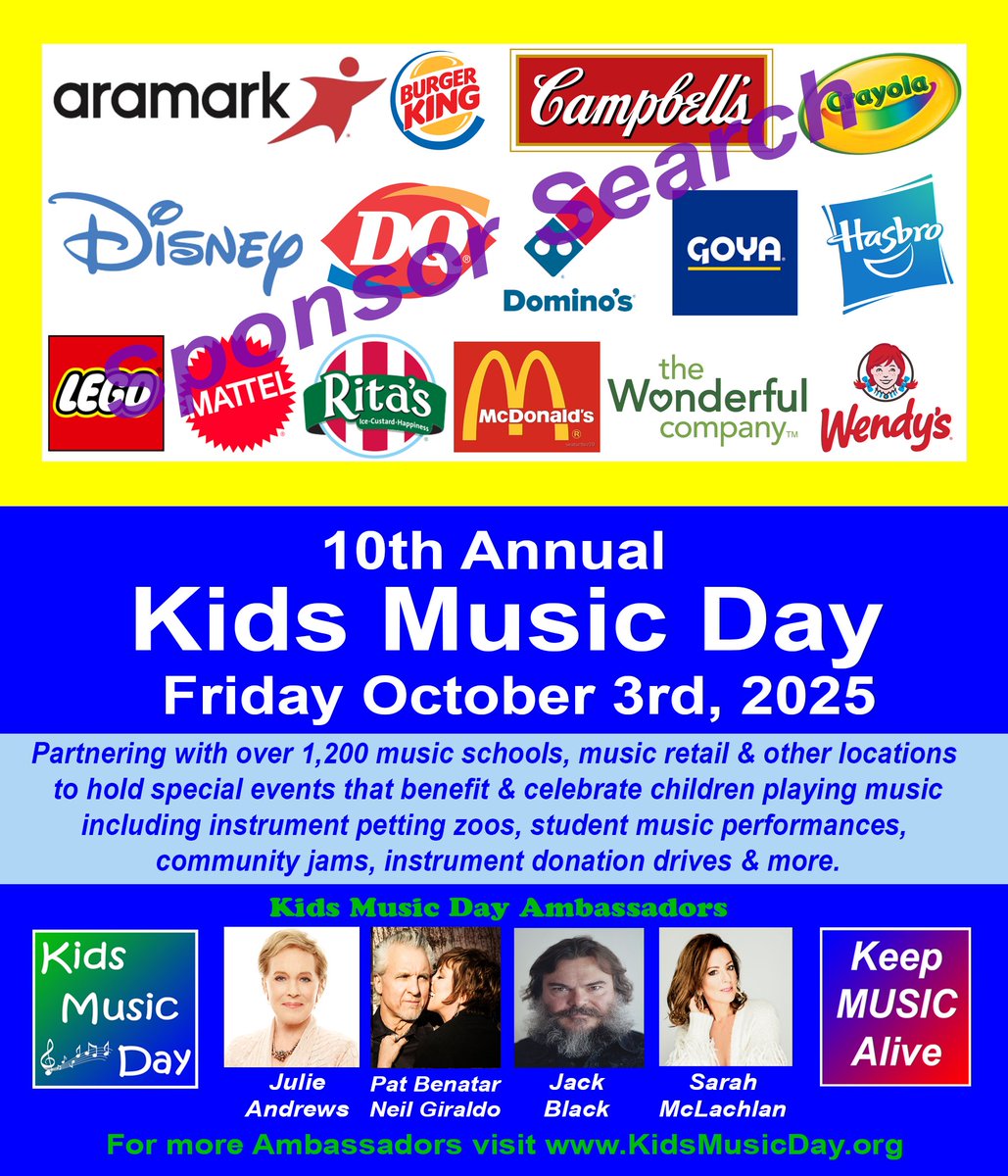 Keep Music Alive is seeking sponsor support for milestone 10th Annual Kids Music Day this October.  Do you know someone who works in Marketing or Partnerships for a family friendly brand?  Please connect with us: partners@keepmusicalive.org and drop your suggestions here...Thx!