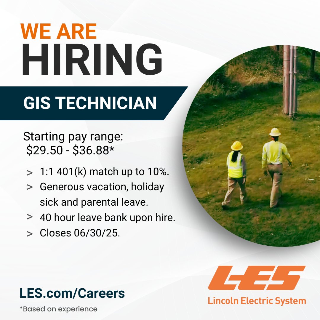 Do you love detail-oriented technical work but also like to get out into the field? As a GIS Technician, you'll experience the best of both worlds. Dig into the details at LES.com/Careers and apply online today!  ⚡⚡